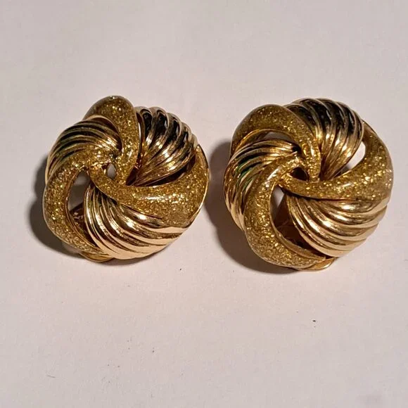 Orena Paris gold tone and glitter clip on earrings - Picture 1 of 8